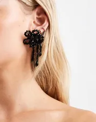 アクセサライズ レディース アクセサリー ピアス・イヤリング Accessorize flower beaded statement earrings Black ブラックのサムネイル