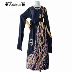 着物リメイク ロング袖スリットワンピース  黒留袖 Aライン マキシ丈ドレス 熨斗草花文 金彩 駒刺繍 ブラック 黒