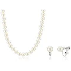 【新品】 [miwaki] 貝パールネックレス イヤリング セット 真珠 パール マグネットクラスプ レディース ジュエリーボックス付き 日本製 シルバー n3647 6mm x 40cm 8mm E セット