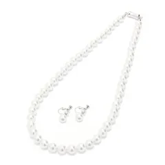 【新品】 [CRANES COLLECTION] パール ネックレス マグネット留め具 イヤリング ピアス セット 日本製 天然最高花珠貝パール 真珠 8mm珠 ホワイト グレー ケース付 書付 選べるカラー・6サイズ (ホワイト/イヤリング(8mm珠)  1