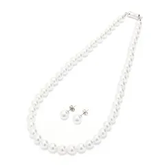 【新品】 [CRANES COLLECTION] パール ネックレス マグネット留め具 イヤリング ピアス セット 日本製 天然最高花珠貝パール 真珠 8mm珠 ホワイト グレー ケース付 書付 選べるカラー・6サイズ (ホワイト/ピアス(9mm珠) セッ 1