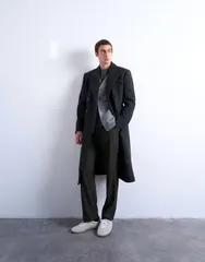 トップマン メンズ アウター コート ウール Topman wool blend waisted double breasted overcoat in charcoal CHARCOAL チャコールのサムネイル