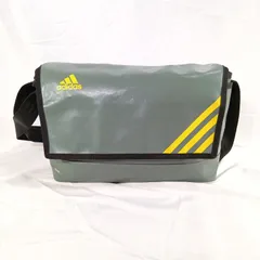 【良品/ベタつきなし】アディダス メッセンジャーバッグ カーキ×イエロー 3本ライン 希少 逸品 A4収納可 adidas
