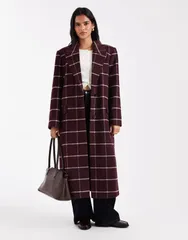 エイソス レディース アウター コート ASOS DESIGN longline formal coat plaid Burgundy check バーガンディ