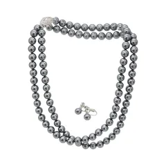 【新品】 [咲屋] パールネックレス 8mm 80cm ホワイト シルバーブラック ナチュラル ケース付き 貝パール 真珠 冠婚葬祭 卒業式 入学式 花珠級 天然貝核 (シルバーブラック/イヤリング) 1