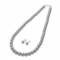 【新品】 [CRANES COLLECTION] パール ネックレス マグネット留め具 イヤリング ピアス セット 日本製 天然最高花珠貝パール 真珠 8mm珠 ホワイト グレー ケース付 書付 選べるカラー・6サイズ (グレー/ピアス(8mm珠) セット 1