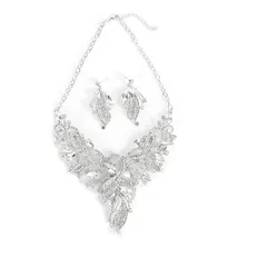 【新品】 [ＫＫ　Ｓｏｌｉｓ] [日本国内検品] ネックレス ピアス セットディスクキャッチ 結婚式 パーティー 演奏会 発表会 舞台 ナイトフォーマル 大ぶり 豪華 高見えPhoenix Plume Collection（クリアシルバー・ピアスセット) 1