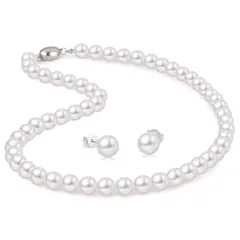 【新品】 [KRKC] パールネックレスセット 8mm 冠婚葬祭用 【ピアス/イヤリング】 カジュアルパールネックレス 大粒真珠 レディースアクセサリー 誕生日ギフト結婚式 冠婚葬祭 卒業式 入学式 母の日プレゼント ギフトボックス付き ホワイト/ブラック 0