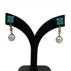 K18 2way ピアス ターコイズ パール 7㎜ 総重量4g