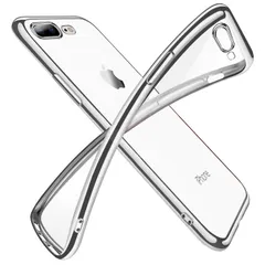 【人気商品】用の iPhone ケース 8Plus/7Plus クリア 透明 tpu シリコン メッキ加工 スリム 薄型 5.5インチ スマホケース 耐衝撃 ストラップホール 黄変防止 一体型 人気 携帯カバー シルバー