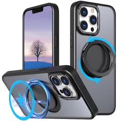 iPhone14 Pro 用 ケース【ブラケットギアの回転】【Magsafeリング・スタンド一体】360°回転スタンド マグネット搭載 縦横両対応 角度調整可 ストレスを和らげる リング 指紋防止 ワイアレス充電対応 マット感 いphone14PRO用 カバー