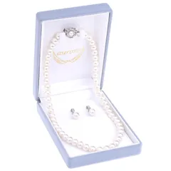 【新品】 [アウローラ] 花珠高級オーロラ本貝パールネックレス 8mm イヤリング ピアス セット 化粧箱付 日本製 (16インチ, イヤリング・オーロラクリーム) 1