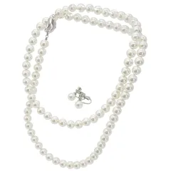 【新品】 [咲屋] パールネックレス 8mm 80cm ホワイト シルバーブラック ナチュラル ケース付き 貝パール 真珠 冠婚葬祭 卒業式 入学式 花珠級 天然貝核 (ホワイト/イヤリング) 1