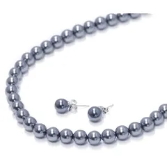 【新品】 Sakuya(咲屋) パール ネックレス 8mm 42cm 冠婚葬祭 真珠 黒真珠 シルバーブラック グレー 卒業式 入学式 葬儀 貝パール イヤリング ピアス アクセサリー セット ホワイト ブラック ケース 国産 1