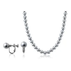 【新品】 aniva・organic(アニバ・オーガニック) [アニバオーガニック] [人工真珠の高級品] [あこや・本真珠にも劣らない美しい輝き] パールネックレス 冠婚葬祭 日本製 天然貝核 クラスプ留め イヤリング セット 7.5-7.8mm珠 グレ 0