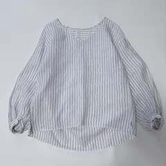 Spick & Span スピックアンドスパン ブラウス プルオーバー ホワイト ブルー ストライプ リネン バルーンスリーブ ボリュームスリーブ 長袖 ナチュラル きれいめ