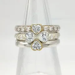 【美品】Folli Follie　フォリフォリ　ハートクローバー3連リング　クリアストーン　SILVER　シルバー925　　12号　7.7g