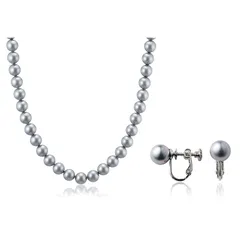 【新品】 aniva・organic(アニバ・オーガニック) [アニバオーガニック] [人工真珠の最高級品] [あこや・本真珠にも劣らない美しい輝き] パールネックレス 冠婚葬祭 日本製 天然貝核 クラスプ留め イヤリング セット 42cm 8mm珠 グレ 0