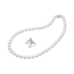 【新品】 [咲屋] 貝パール ネックレス セット 8mm 42cm 40cm 45cm 冠婚葬祭 真珠 ホワイト シルバーブラック グレー ナチュラル イヤリング ピアス ボックス 国産 ジュエリーケース付き (40cm(短め), ホワイト/イヤリング) 0