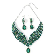 【新品】 [ＫＫ　Ｓｏｌｉｓ] ネックレス イヤリングセット ピアス ブリーズクリスタル ドロップ型 モチーフ 大ぶり 演奏会 発表会 ベリーダンス 社交ダンス 首飾り ビジュ 高見え ショーアクセサリー (グリーン・ネックレス・イヤリングセット) 1