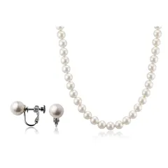 【新品】 aniva・organic(アニバ・オーガニック) [アニバオーガニック] [人工真珠の高級品] [あこや・本真珠にも劣らない美しい輝き] パールネックレス 冠婚葬祭 日本製 天然貝核 クラスプ留め イヤリング セット 7.5-7.8mm珠 ホワ 0