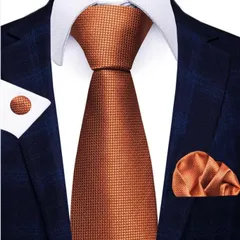 ネクタイ　チーフ　カフス　お得な　格安　３点セット　オレンジ色　ゴールド色　無地　格子柄　結婚式　イベント　パーティー　発表会　成人式　卒業式　卒園式　入学式　入社式　父の日　ビジネス　七五三お祝い　カフスボタン　ポケットチーフ　ダンスパーティー　バーテンダー