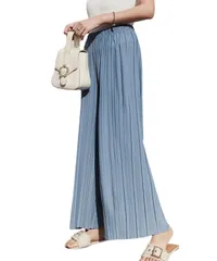 [グリーンパキラ] ボトムスパンツ レディース ガウチョ 春 夏 ワイド イージー 秋 フレア ズボン ストレート 部屋着 プリーツパンツ スカーチョ ウエストゴムパンツ 春服 夏服 ハイウエスト スカンツ オフィスカジュアル 通 [ブルー] [L] [標準]