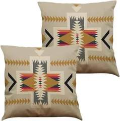 ノーブランド品 クッションカバー 45x45cm リネン 北欧 2枚セット おしゃれ 幾何学 模様 四角 通気性 手触り 丈夫 民族柄 (type B,  45cmx45cm(2 枚組))