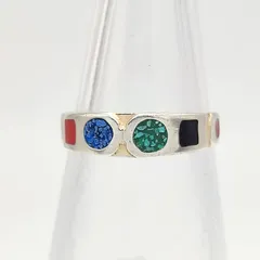 【美品】メキシカンジュエリー　MEXICO　マルチカラーデザインリング　SILVER　シルバー925　11号　1.3g