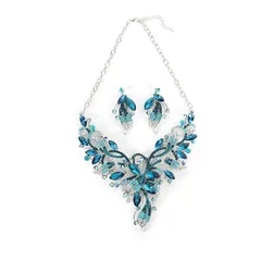 【新品】 [ＫＫ　Ｓｏｌｉｓ] ネックレス ピアス イヤリング セット レディース 豪華 クリスタル 舞台 演奏会 結婚式 発表会 社交ダンス 衣装 大ぶり 日本国内検品 Phoenix Plume Collection（サファイアブルーピアスセット 1