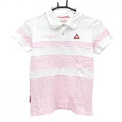 【美品】ルコックゴルフ 半袖ポロシャツ ピンク×白 一部ボーダー ロゴレッド 毛羽立ち小 レディース M ゴルフウェア le coq sportif