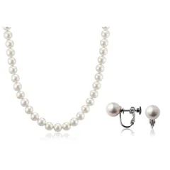 【新品】 aniva・organic(アニバ・オーガニック) [アニバオーガニック] [人工真珠の最高級品] [あこや・本真珠にも劣らない美しい輝き] パールネックレス 冠婚葬祭 日本製 天然貝核 クラスプ留め イヤリング セット 42cm 8mm珠 ホワ 0