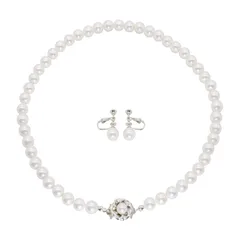 【新品】 [waco blossom] 葬儀用 貝パール ネックレス セット 日本製 高級 フォーマル 喪服 法要 イヤリング ピアス ケアクロス付 金属アレルギー M (42cm) 1