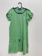 25. RALPH LAUREN ラルフローレン　キッズ　ボーダーワンピース　半袖　グリーンネイビー　150cm