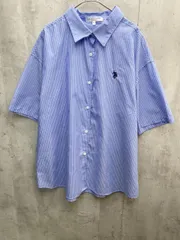 U.S. POLO ASSN. ユーエスポロアッスン ストライプ ロゴ刺繍 半袖 シャツ sizeL/水色 ■◆ レディース
