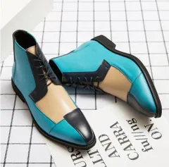 革靴 メンズ ビジネスシューズ ショートブーツ 外羽根 オシャレ 配色 切替 3色 選択可 M0330-1KC4-1