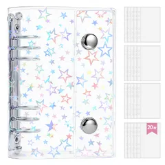 zenoco シール帳 透明バインダー 推し活グッズ A6 女の子 はがせる 6穴 シール収納 厚め 台紙付き（リフィル20枚セット・レーザースタータイプ）