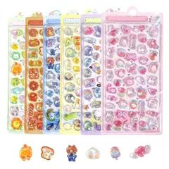 【6枚セット】シール ぷっくりシール 3D立体 ふわふわ質感 かわいい 女の子 子供 可愛い動物デザイン 手帳・ノート・封筒装飾用 長期保存にも耐える