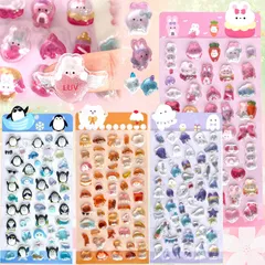 2026年新型 シール ぷくぷく 4枚 中実【改良を重ねた 10種類以上】ぷっくり 立体 ごほうび ステッカー うるつや グリッター デコシール 3D 手帳デコ スマホケース うさぎ ねこ 猫 ペンギン キラキラ 推し活デコ 女の子 子供 プレゼント 可愛い