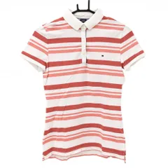 【美品】トミーヒルフィガーゴルフ 半袖ポロシャツ 白×レッド ボーダー ロゴ刺しゅう レディース S/P ゴルフウェア Tommy Hilfiger Golf