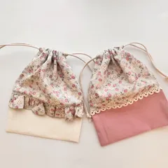 コップ袋   2枚set  いちご🍓グレー   フリル&レース