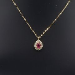 希少大粒)スタールビー約1.5ct（ドロップ型）＆ダイヤモンドK14 