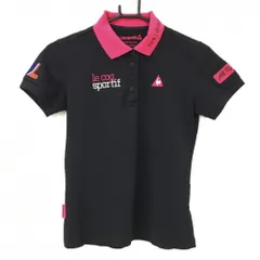 【超美品】ルコックゴルフ 半袖ポロシャツ 黒×ピンク ロゴ刺しゅう レディース M ゴルフウェア le coq sportif