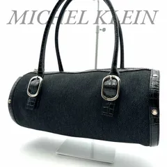 【B5039】 MICHEL KLEIN ミッシェルクラン ハンドバッグ ブラック キャンバス レザー クロコ型押し ドラム型 バックル