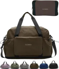 グリーンパキラ 旅行バッグ 大容量 キャリーオンバッグ ボストンバッグ 旅行バック 拡張 一泊二日 2泊3日 機内持ち込み 軽量 ナイロン 折りたたみ 入院バッグ 修学旅行 ジムバッグ メンズ ユニセックス (ブラウン,  標準)