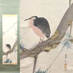 掛軸 義宗『五位鷺』日本画 紙本 肉筆 共箱付 掛け軸 a02121 - メルカリ