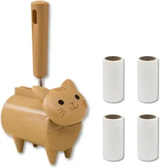 Neutral Zenith ネコ型 ミニ 粘着 クリーナー 斜めカット 掃除 カーペットコンパクト (ブラウン＋スペア3個,  21x12x7cm)