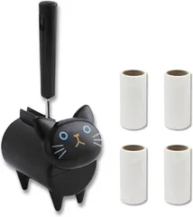 Neutral Zenith ネコ型 ミニ 粘着 クリーナー 斜めカット 掃除 カーペットコンパクト (ブラック＋スペア3個,  21x12x7cm)