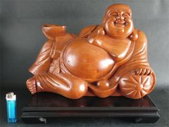 木彫り 布袋様 置物 縁起物 仏像 七福神 金運、お守り、商売繁盛、風水