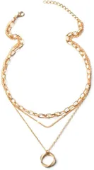 AREUM 三連チェーン リングネックレス 重ね付け 一体型 おしゃれ 上品 高見え (シルバー,  中)